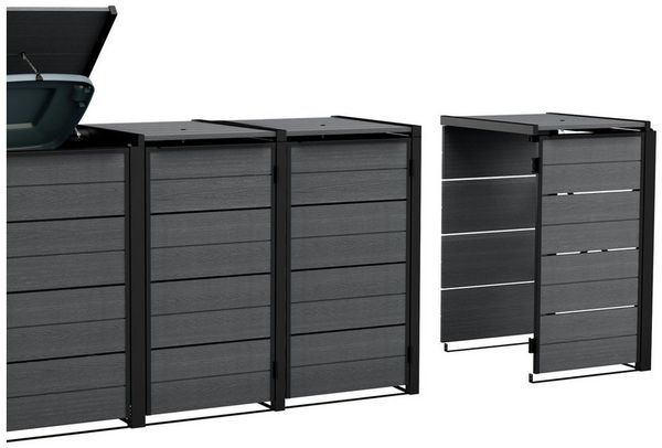 Keter Mülltonnenbox "Hide Away" 240 - 1200 Liter Anthrazit, Holzoptik, nathlos erweiterbar