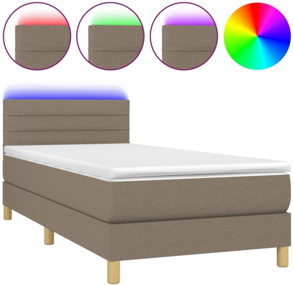 vidaXL Boxspringbett mit Matratze & LED Taupe 100x200 cm Stoff 3133777