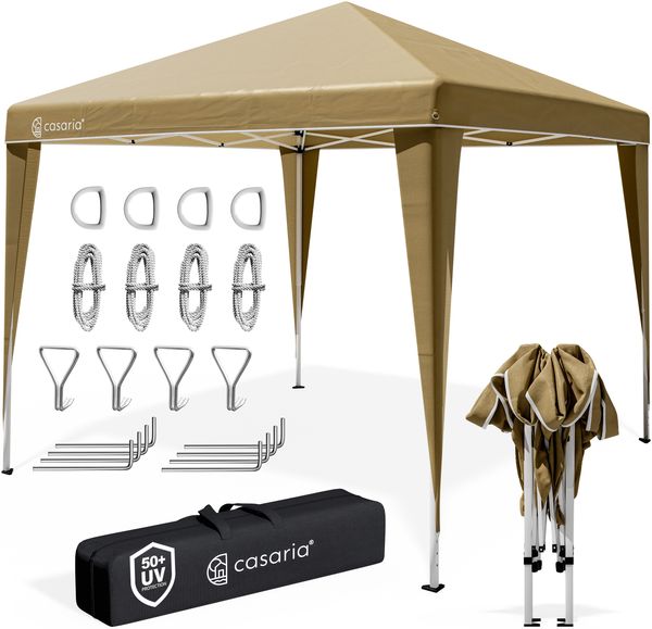 CASARIA® 'Capri' Pop-Up Faltpavillon inklusive Tasche, wasserdicht, UV-Schutz 50+, Stahl / Polyester, Cremeweiß, 3x3 m