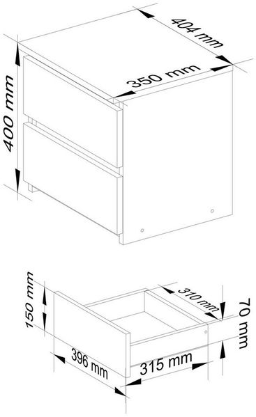 Raumhirsch Furniture Nachttisch praktisch & stilvoll - Nachtschrank - Nachtkommode, Maße: 40 x 40 x 35 cm, 2 Schubladen, Soft-Close Bild 4