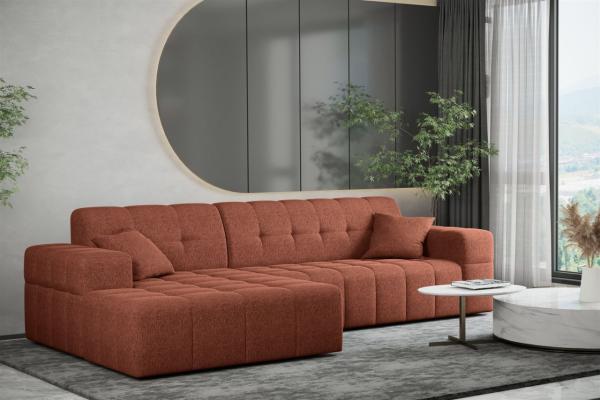 Ecksofa Designersofa NANCY in Stoff Neve Rostbraun Ottomane Links