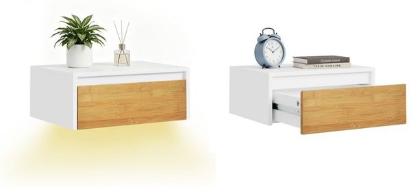 SoBuy Nachttisch FBT174/175, 2er set Nachtschrank Nachttisch hängend, Bettablage, Wandregal mit Bewegungssensor Licht, mit Schublade, Schlafzimmer