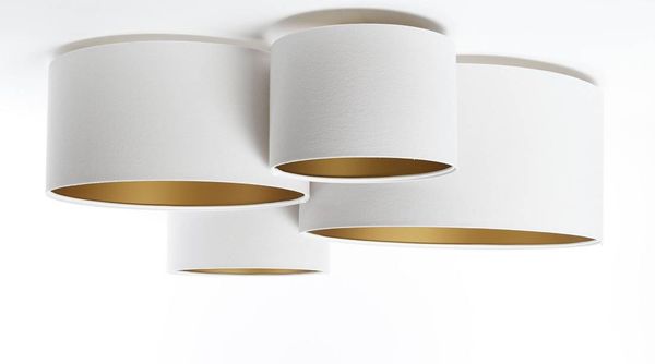 BPS Koncept 084-062 Plafond 4FLAME 4xE27 60W Velours auf PVC-Basis weiß, gold H:34cm B:92x88 cm dimmbar