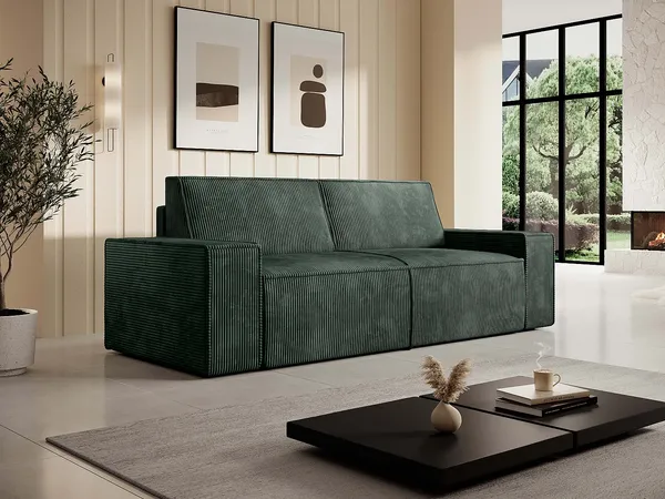 Vente-unique - AMELIA Sofa SamtStoff Grün - B 95 cm x H 85 cm x L 230 cm
