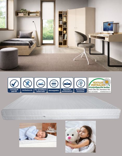 Jugendzimmer Ara in Sand und Eiche – Moderne Möbel Komplett-Sets in verschiedenen Set-Varianten oder als Einzelmöbel für Kinder & Jugendliche - 7 teilig , Eckkleiderschrank · Standregal · Schreibtisch · Jugendbett 90 × 200 cm · Matratzenauflage · Wandr...