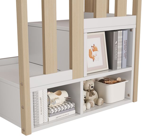 Kindereinzelbett 90×200 cm aus MDF mit Treppe, Schubladen und zweißSchränken, weiß Bild 10