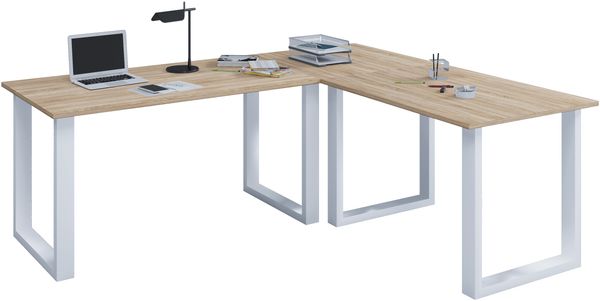 VCM Schreibtisch Lona 916451 Weiß / Sonoma-Eiche H. 76 x B. 130 x T. 130 cm