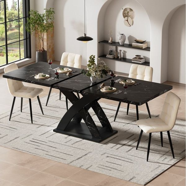 Flieks Esstisch ausziehbarer Küchentisch (Tisch Länge 120-160xT80xH75 cm, mit verstellbaren Fußpolstern, 1-St, 1 Tisch), erweiterbarer Tisch rechteckig Schreibtisch in Marmoroptik Schwarz