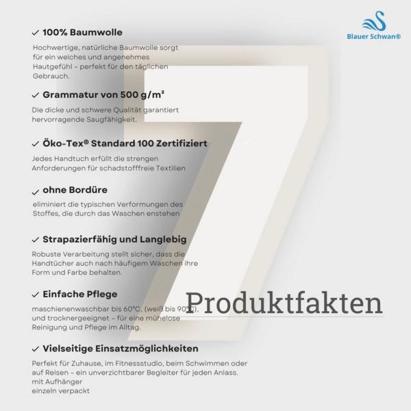 MatratzenL.A.B® Handtücher Rimini 500 g/m² Blauer Schwan®, Gästetuch 30x50 cm,Handtuch 50x100 cm,Duschtuch70x140 cm,Badematte Bild 3