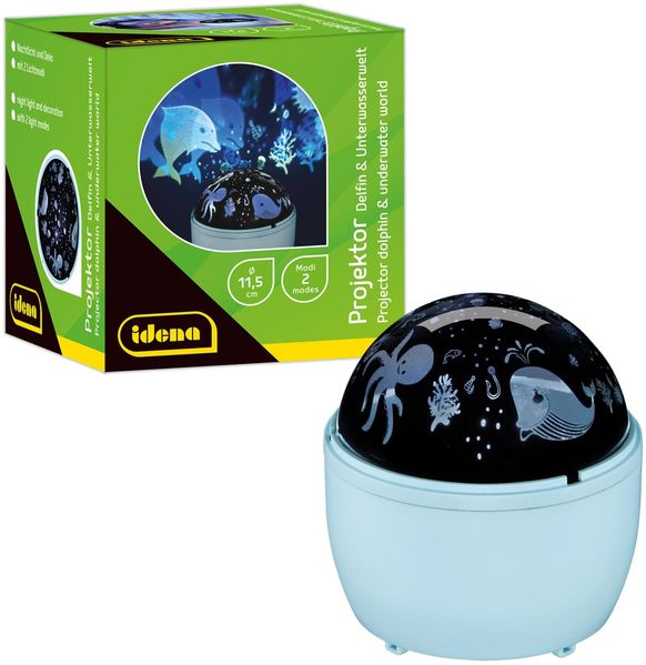 Idena 50144 - LED Projektor Delfin und Unterwasserwelt, leuchtet in den Farben Weiß und Blau, LED Sternenhimmel Projektor mit 2 Modi, für Innen, batteriebetrieben, ca. 11,5 x 13 cm