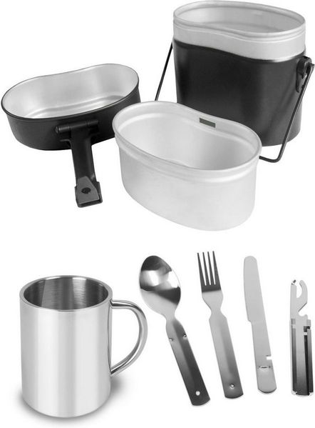 normani Geschirr-Set Bundeswehr Essgeschirrset Camping Geschirr (7-tlg), Edelstahl, Camping Geschirr Essgeschirr Outdoor Besteck Kochgeschirr