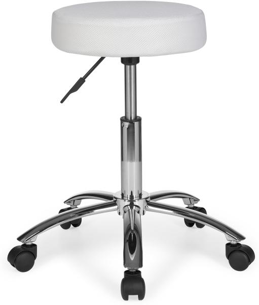 Kadima Design Ergonomischer Rollhocker "Arno" mit gepolsterter Sitzfläche, 360° drehbar, bis 100 kg. Weiß, 55x55x70 cm