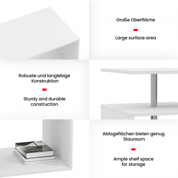 MIADOMODO® Couchtisch - 90x50 cm, mit Stauraum, Modern, Eckig, Asymmetrisch, Leicht, Lang, Niedrig, Weiß - Wohnzimmertisch, Sofatisch, Kaffeetisch, Beistelltisch Bild 4
