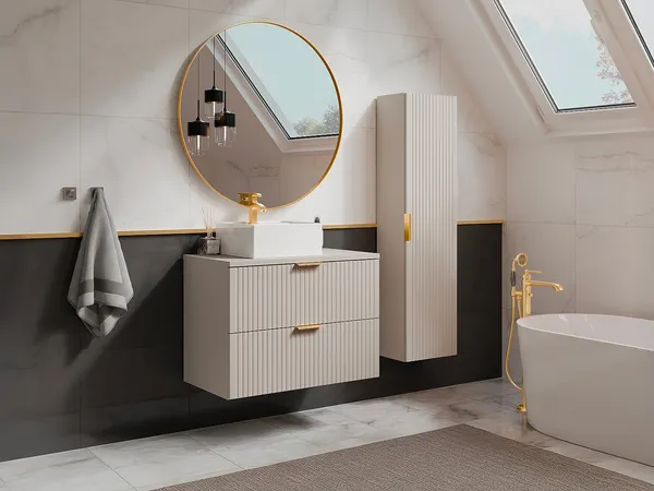 Vente-unique - ZEVARA Bathroom furniture set Holz, Platte Beige - B 46 cm x H 57 cm x L 80 cm