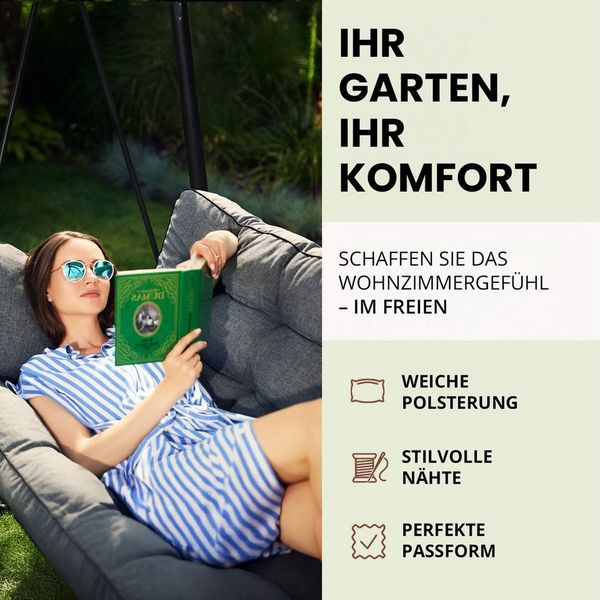 Hobbygarden Bankauflage Polsterauflage POLA 100, 120, 150 oder 180 cm, für Gartenbank & Hollywoodschaukel inkl. 2 Seitenkissen