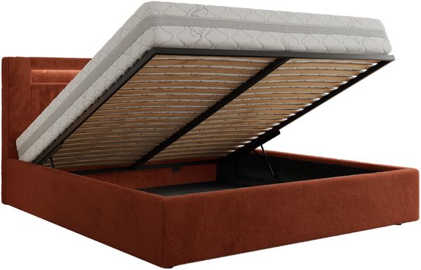 Polsterbett GOLD 5 CLASSIC 140 x 200 cm mit LED-Beleuchtung & Bettkasten, Doppelbett inkl. Lattenrost, Metall-Lift-System & Stauraum - Orange Plüsch Bild 6