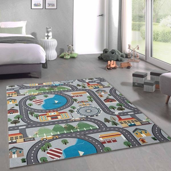 Carpetia Teppich Kinder Spielmatte mit Blick auf die Stadt, Hintergrund in grau, rechteckig, Höhe: 12 mm