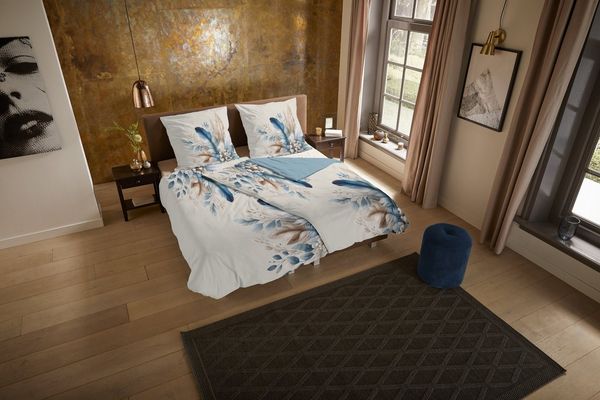 PURE luxury collection Wendebettwäsche Alva, Microfaser, 2 teilig, Mikrofaser, Pflegeleicht, Reißverschluss, Wendeoptik, Federn, Blau