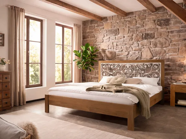 Bett 180x200 Akazie Massivholz braun massivum Chennai Doppelbett Holzbett Bettgestell Bettrahmen Metallkopfteil ohne-Fußteil Landhausstil Boho
