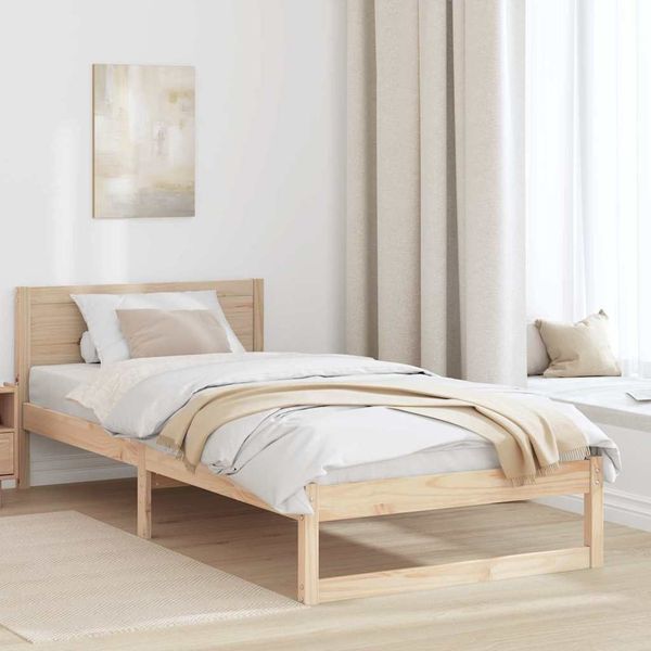 vidaXL Bettrahmen mit Kopfteil Natur 75 x 190 cm Massives Kiefernholz 873298