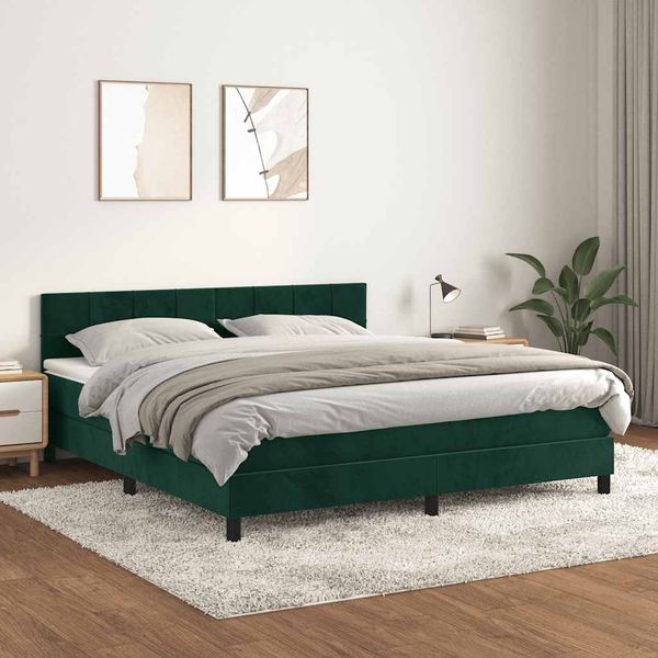 vidaXL Boxspringbett mit Matratze Dunkelgrün 160x200 cm Samt 3141314