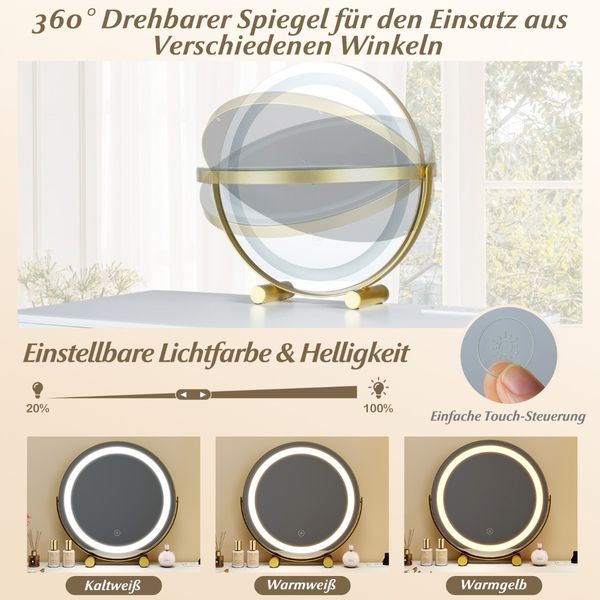 Schminktisch Set mit Hocker & Beleuchtung & Steckdose & Drehbarer Spiegel Kosmetiktisch Bild 4