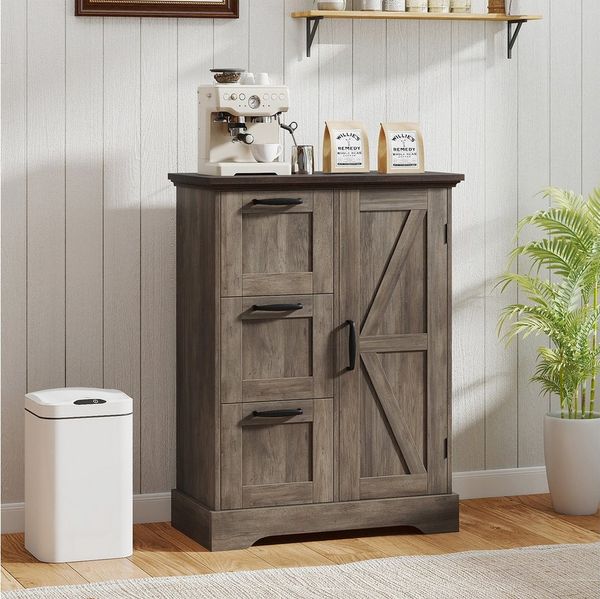 COSTWAY Kommode, Buffetschrank mit Tür & 3 Schubladen Sideboard 60x30x80cm