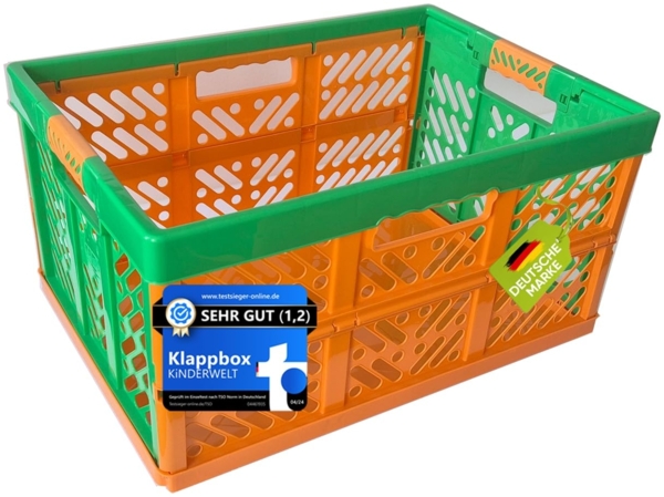 KiNDERWELT Robuste Profi - Klappbox 45 L bis 50 kg - Faltbox, Kiste, Korb zur Aufbewahrung, Transport - orange