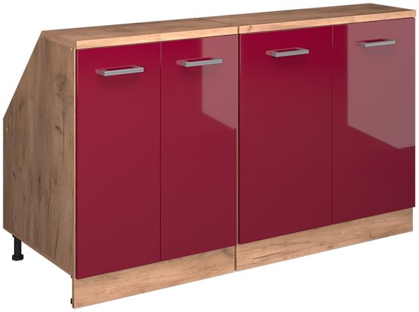 Dachschrägenschrank-Set Rion Rot Hochglanz 140 cm 2er Set Schrankkorpuss 60 cm Tiefe Vicco