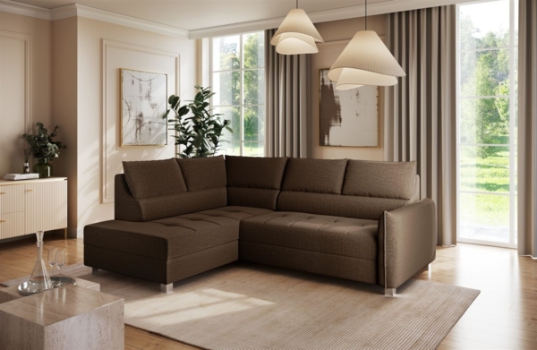 Ecksofa Schlafsofa Sofa MARNO in Stoff Vogue Braun Ottomane Links
