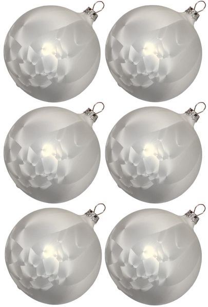 Thüringer Glasdesign Weihnachtsbaumkugel Weihnachtskugel-Set Eislack weiss (6 St), mundgeblasen