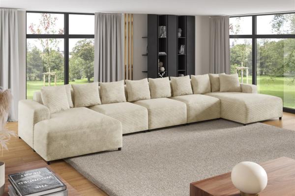 Wohnlandschaft Sofa U-Form Designersofa MEGAN XL in Stoff Poso Creme