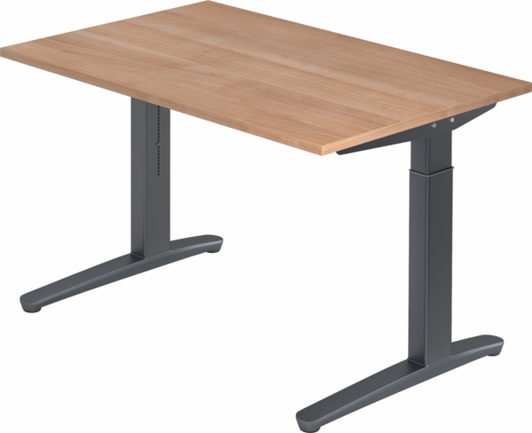 bümö manuell höhenverstellbarer Schreibtisch 120x80 in Nussbaum, Gestell in graphit - PC Tisch höhenverstellbar & klein, höhenverstellbarer Tisch Büro, kleiner Computertisch verstellbar, X12-N-GG