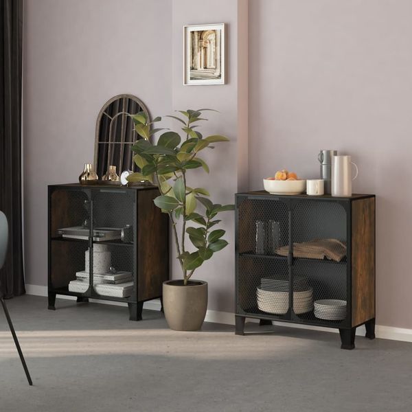 vidaXL Lagerschränke 2 Stk. Rustikal Braun 72x36x82 cm Metall und MDF 3095969