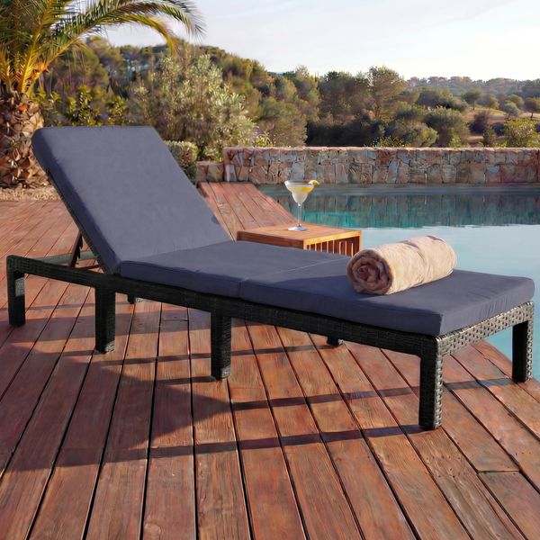 Poly-Rattan Sonnenliege HWC-A51, Relaxliege Gartenliege Liege ~ Basic anthrazit, Kissen grau