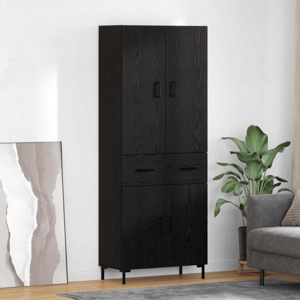 Highboard, BuffetSchrank, Büroschrank Schwarz Eichen-Optik 69,5 x 34 x 180 cm Holzwerkstoff