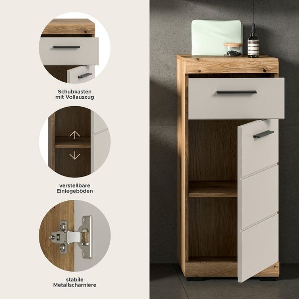 furnling Unterschrank Standschrank Scott 1 Tür, 1 Schublade, Badmöbel, Badschrank, Badkommode, Breite 37 cm