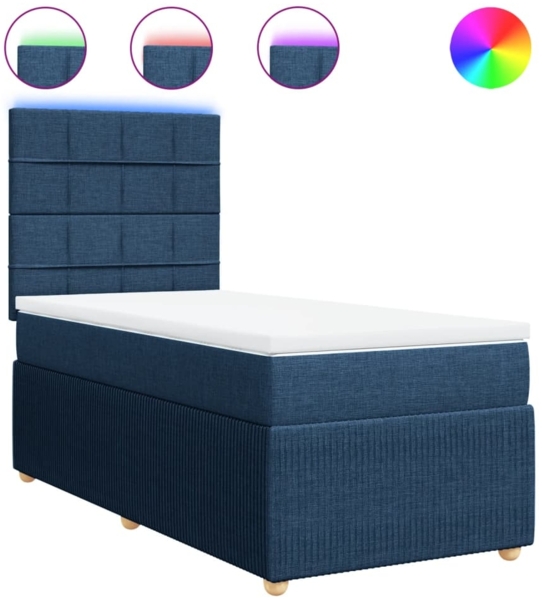 vidaXL Boxspringbett mit Matratze Blau 100x200 cm Stoff 3294273