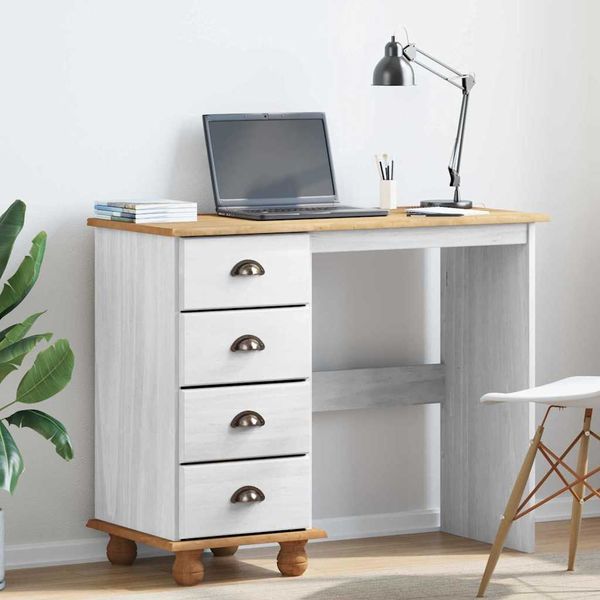 vidaXL Schreibtisch ASKIM Weiß 95 x 40 x 75 cm Massives Kiefernholz 4105450