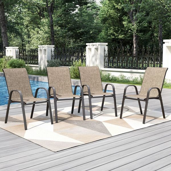 PHI VILLA Gartenstuhl (Gartensessel Stapelstühle Hochlehner, E-Lackierung Metallgestell für Hinterhof Veranda Terrasse Poolbereich, 4 St), 2er Set - 4er Set - 6er Set Wetterfest Terrassenstühle