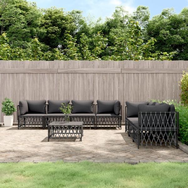 vidaXL 8-tlg. Garten-Lounge-Set mit Kissen Anthrazit Stahl 3186829