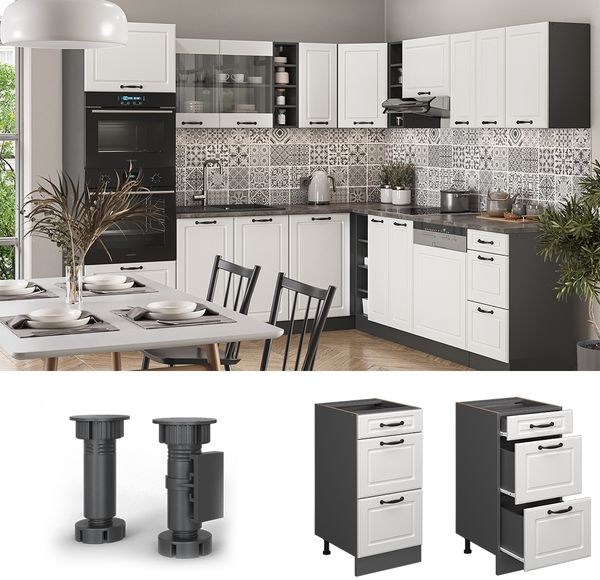 Küchenunterschrank R-Line Weiß Landhaus 40 cm AP Marmor Vicco Bild 2