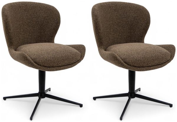 Esszimmerstuhl Salcin 2er-Set aus Boucle-Stoff - mit Dreh-Rückstellfunktion, Braun