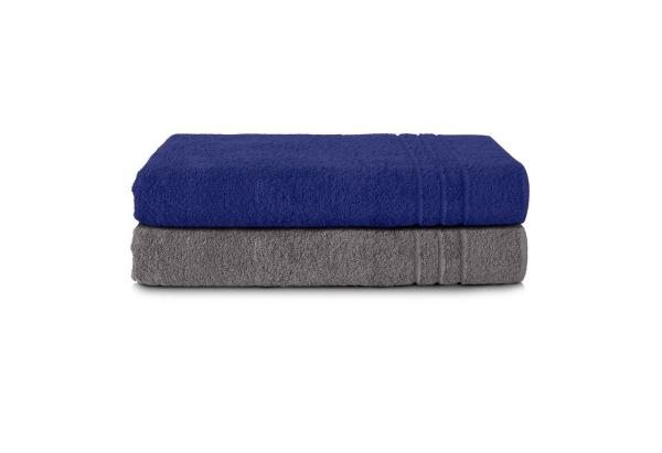 Komfortec 2er Saunatuch Set 80x200 cm aus 100% Baumwolle, XXL-Saunatücher, Sauna Handtuch, Weich, Groß, Frottee, Schnelltrocknend, Anthrazit/Navyblau