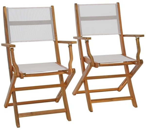 Klappstuhl Gartenstuhl Textil 2er Set Gartensessel Klappsessel Akazienholz Weiß