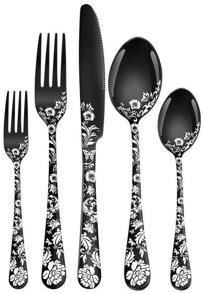 Diwzbyn Besteck-Set 20-teilig für 4 Personen – Edelstahl Messer (20-tlg), Gabeln & Löffel, elegantes Pfingstrosen-Design für Küche und Esstisch
