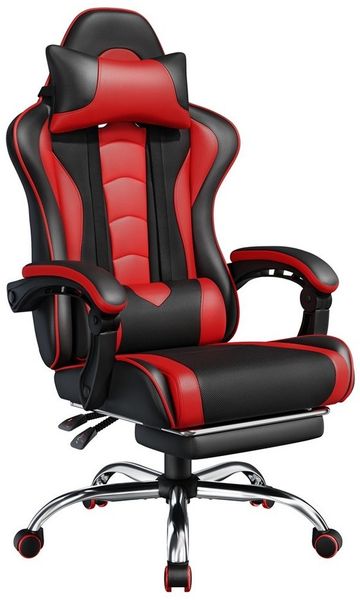 Yaheetech Gaming Stuhl Ergonomischer Gaming Sessel mit Massagefunktion Computerstuhl mit Fußstütze Bürostuhl 90-135° Rückenlehne verstellbar Gamer Stuhl für für Homeoffice und Gaming Rot