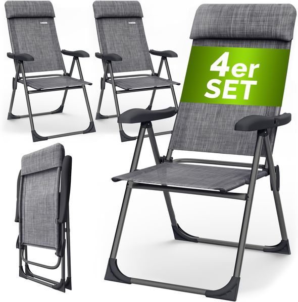 Casaria Gartenstühle 4er Set Grau Melange Klappbar 7-fach Verstellbar