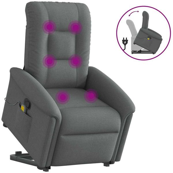vidaXL Massagesessel mit Aufstehhilfe Dunkelgrau Stoff 3303265