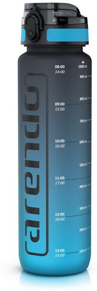 Arendo Trinkflasche Sportflasche 1000 ml, verschließbar, Trinkmotivation, auslaufsicher, Wasserflasche mit Zeitmarkierung, BPA-frei, Spülmaschinengeeignet